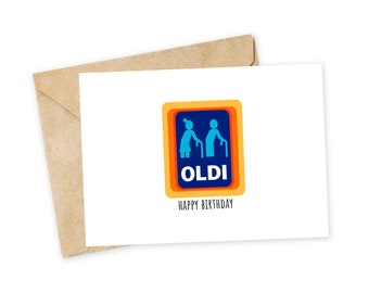 Feliz cumpleaños OLDI - Tarjeta de felicitación de ALDI, tarjeta de cumpleaños divertida, tarjeta de cumpleaños divertida, tarjeta hecha a mano, tarjeta de felicitación con un toque de humor, tienda de comestibles, Aldi
