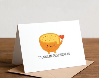 Carte de voeux drôle de jeu de mots queso : j'ai un mauvais queso qui t'aime