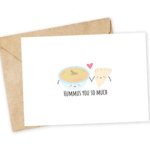 HUMMUS you - Tu me manques carte, carte de correspondance, valentine drôle, carte de remerciement, blague papa, houmous, pita, relation longue distance, amour