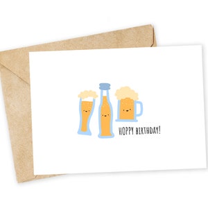 Joyeux anniversaire ! -Carte d'anniversaire drôle, jolie carte, carte de petit garçon, carte faite main, carte de voeux de petit garçon, carte de bière, bière, IPA, bouteille, kawaii