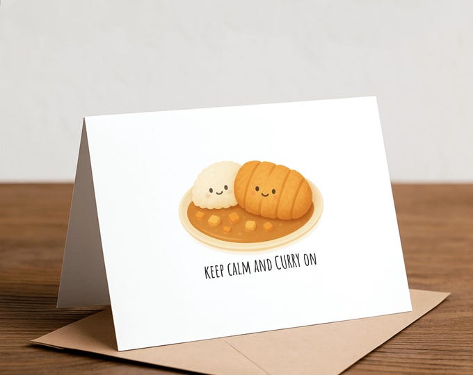 Keep Calm and Curry On Greeting Card: Handmade Foodie Pun Card