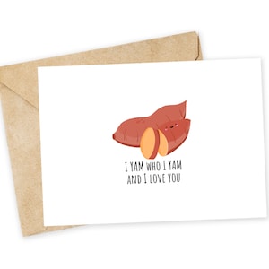 YO SOY quien YO SOY y te amo - Ñame, batata, goguma, tarjeta de Acción de Gracias, vegetal, tubérculo, tarjeta de amor, vegano