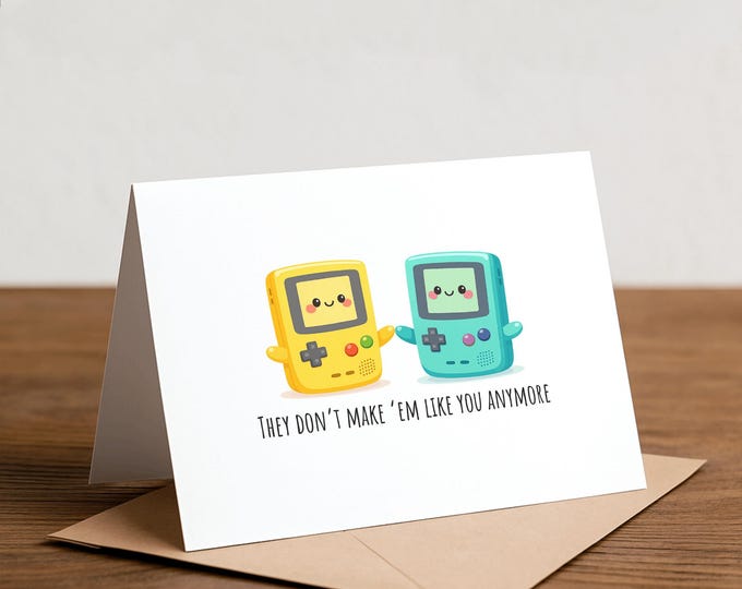 Game Boy Color Birthday Card: Retro Pun Handmade Greeting Card