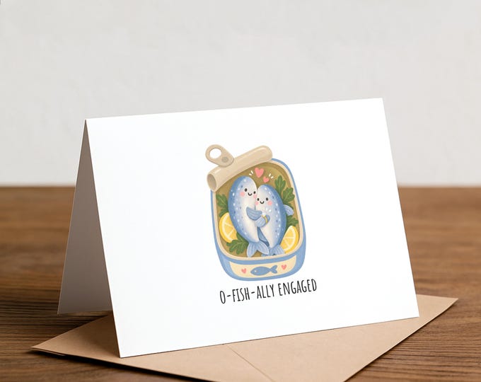 o-fish-ally engaged! engagement Card: Pun Greeting Card, wedding card