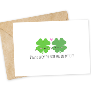 Sono così fortunato ad averti nella mia vita - Biglietto di auguri con trifoglio, biglietto di San Valentino, biglietto fatto a mano, quadrifoglio, trifoglio fortunato