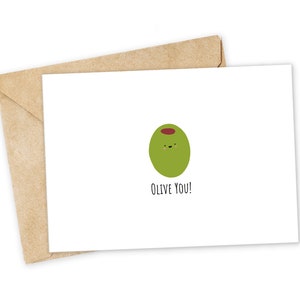 OLIVE you - Tarjeta de felicitación de amor, tarjeta feliz, tarjeta de te amo, tarjeta de amante de la comida, tarjeta de cumpleaños, tarjeta de juego de palabras nerd, tarjeta de felicitación con juego de palabras