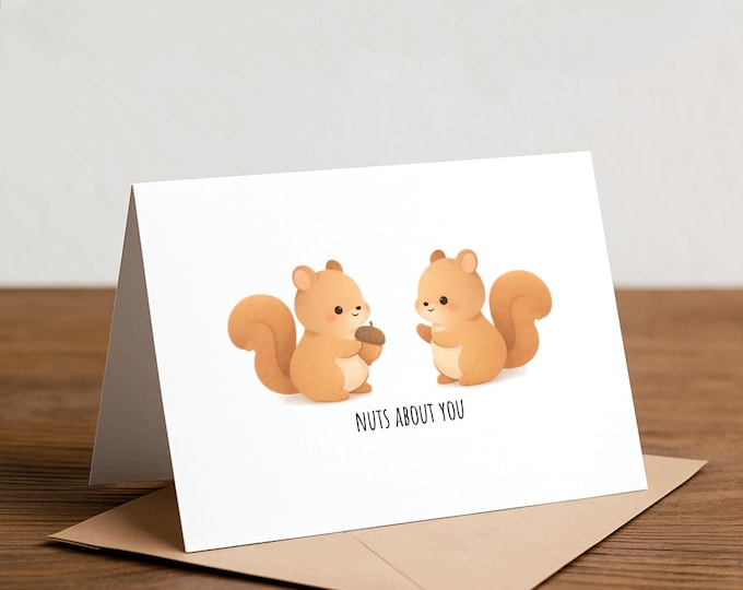 Nuts About You Pun Card: Handmade Greeting Card