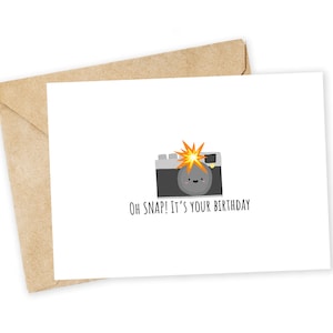 Oh SNAP ! C'est votre anniversaire - Carte de voeux Emoji avec appareil photo, carte de joyeux anniversaire, carte faite main, carte de photographie, carte d'anniversaire, jeu de mots, Snapchat