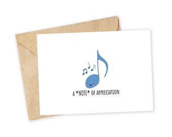 a NOTE of appreciation - Musical Greeting Card, Note Card, Funny valentine, Funny card, love Card, Happy birthday, Thank you card, music