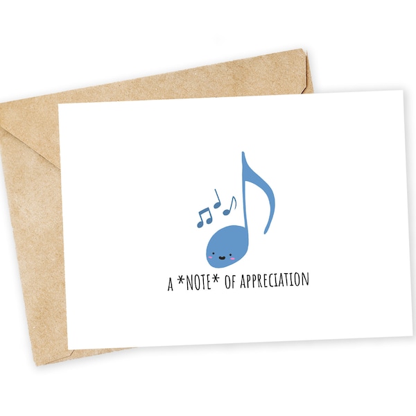 a NOTE of appreciation - Musical Greeting Card, Note Card, Funny valentine, Funny card, love Card, Happy birthday, Thank you card, music