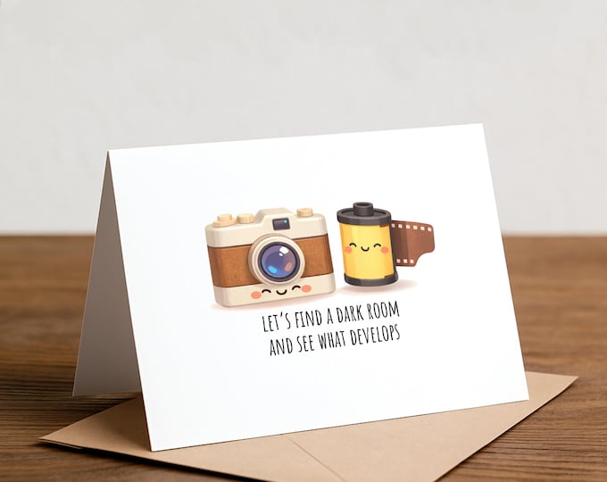 Photography pun love card: let’s find a dark room and see what develops