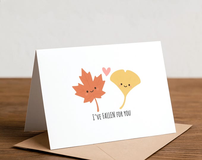 I've Fallen For You Card: Leaves Pun Greeting Card
