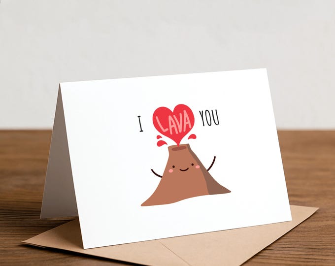 I Lava You Volcano Greeting Card: Funny Valentine, Thank You