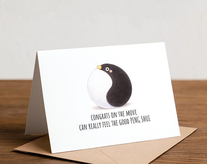 Congrats Moving Card - penguin Housewarming Gift, feng shui