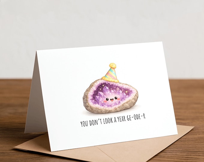 Funny Geode Birthday Card: Punny Amethyst Geology Handmade Card
