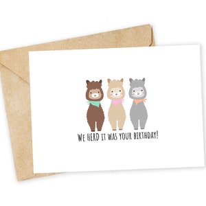 C'était votre ANNIVERSAIRE - Carte d'anniversaire amusante, jolie carte, carte faite main, carte de voeux de petit garçon, blague d'anniversaire, alpaga, lama, troupeau