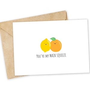 You're my main squeeze - Citroenwenskaart, Happy Card, I Love You Card, Foodie Card, Verjaardagskaart, Nerdy Pun Card, Punny-wenskaart