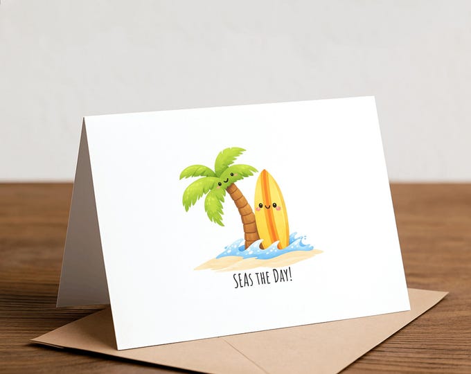 Seas the Day Surfer Greeting Card: Beach Motivation