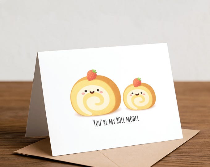 Roll Model Mother's Day Card - Kawaii Roll Cake Design