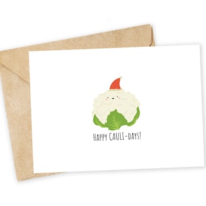 Joyeuses Fêtes CAULI ! - Carte de chou-fleur, carte de Noël de chou-fleur, carte de Noël, carte de Noël chérie, carte de Noël, végétalien, végétarien, vacances