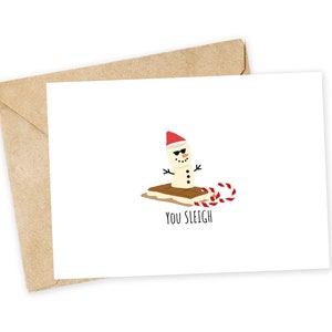 TU TRINEO - Linda tarjeta navideña, divertida tarjeta navideña, sencilla tarjeta navideña, divertida Navidad, trineo, bastón de caramelo, smores, malvavisco, choco