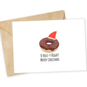 O HOLEY NIGHT - Donut Grußkarte, Pun Urlaubskarte, Donut Karte, Punny Grußkarte, Weihnachtskarte, Minimal, Schokoladen Donut, Santa