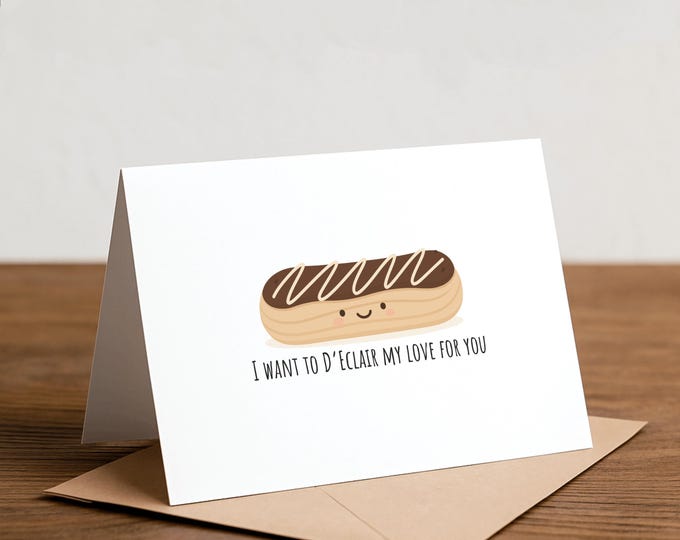 Eclair Pun Handmade Greeting Card - I Love You Card