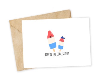 You're the coolest POP - Father's Day Greeting Card, Father's Day Card, Mom, Dad, Funny card, Love Card, Parents, Dad joke, popsicle, pop