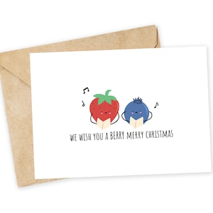 Te deseamos una Feliz Navidad con bayas: linda tarjeta navideña, divertida tarjeta navideña, sencilla tarjeta navideña, divertida tarjeta navideña, bayas, villancicos