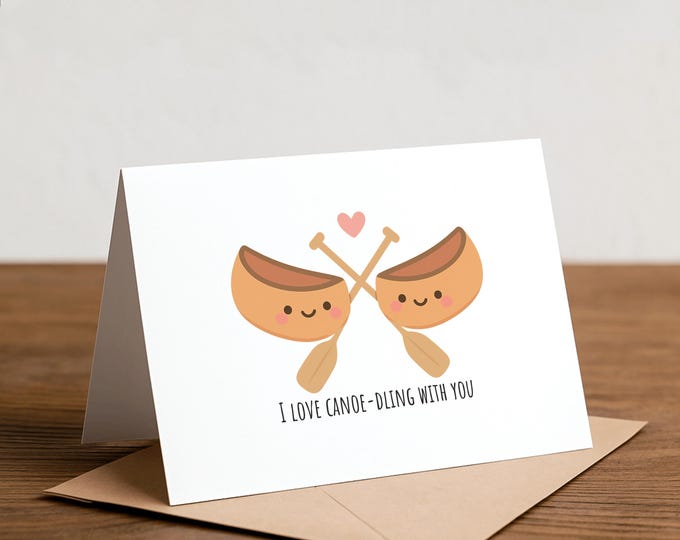Canoe love card - Funny Valentine, Couples Note Card, partners