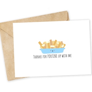 Merci pour POUTINE up with me - Carte de voeux POUTINE, carte de correspondance, valentine drôle, carte de remerciement, canadienne, frites, blague papa