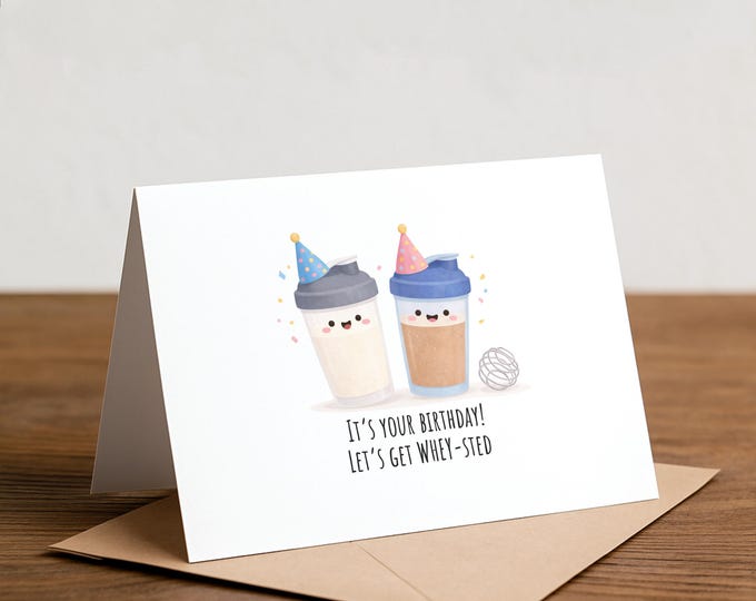 Funny Gym Rat Birthday Card: Protein Shake Greeting