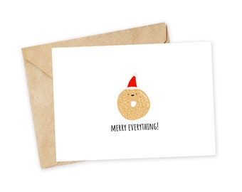 Merry Everything - Cute Christmas Card, Funny Christmas Card, Simple Holiday Card, Punny Christmas Card, Everything bagel, Happy Holidays