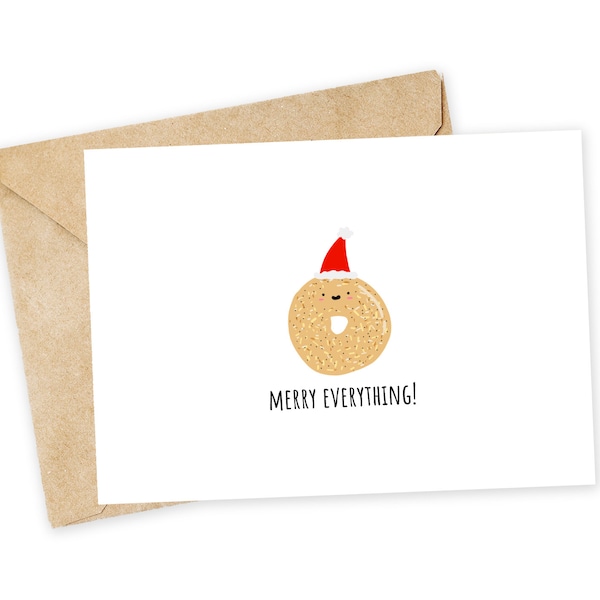 Merry Everything - Cute Christmas Card, Funny Christmas Card, Simple Holiday Card, Punny Christmas Card, Everything bagel, Happy Holidays