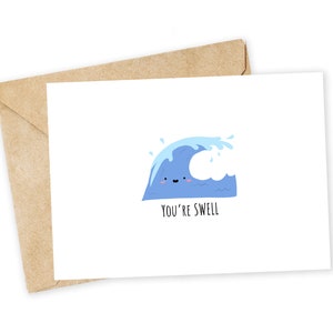 You're Swell - Carte de voeux vague, carte de correspondance, Saint-Valentin drôle, carte de remerciement, blague papa, surfeur, plage, vague, hawaii