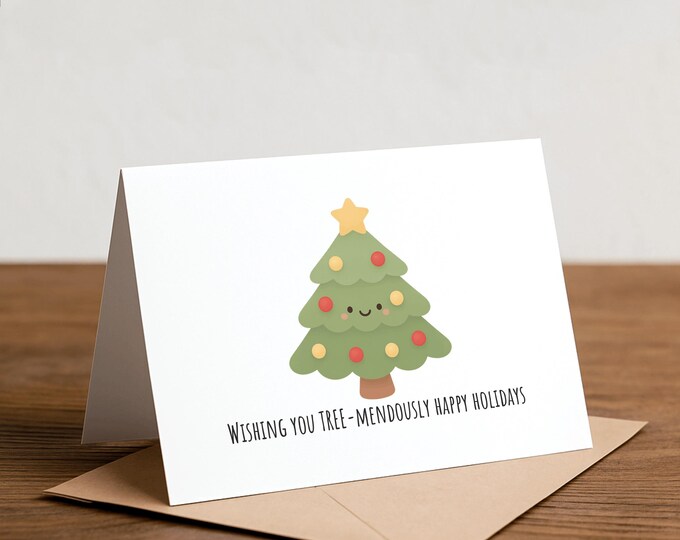 Funny Christmas Card: Tree-mendous Holiday Pun, Handmade
