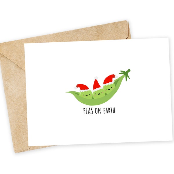 PEAS on earth - Peas Greeting Card, Pun Holiday Card, Funny Christmas Card, Christmas Card, Peas, Veggie, Vegetarian, Vegan