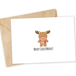 Merry CHRIST-MOOSE! - Moose Christmas Card, Funny Christmas Card, Simple Holiday Card, Punny Christmas Card, Nerdy Pun Card