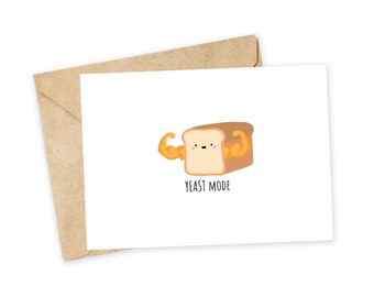 YEAST mode - Bread Greeting Card, Note Card, Funny valentine, Thank you card, gym, carbs, working out, workout, fitness, gym rat card