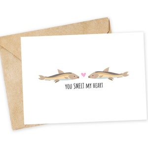HUELES mi corazón - Tarjeta de felicitación de eperlano, eperlano, pescado, pesca, anchoas, mariscos, tarjeta de felicitación de pescado, tarjeta de juego de palabras