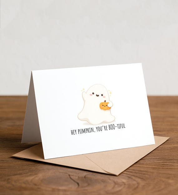 Funny Halloween Card: Ghost and Pumpkin, 'Hey Pumpkin, You're BOO-tiful'