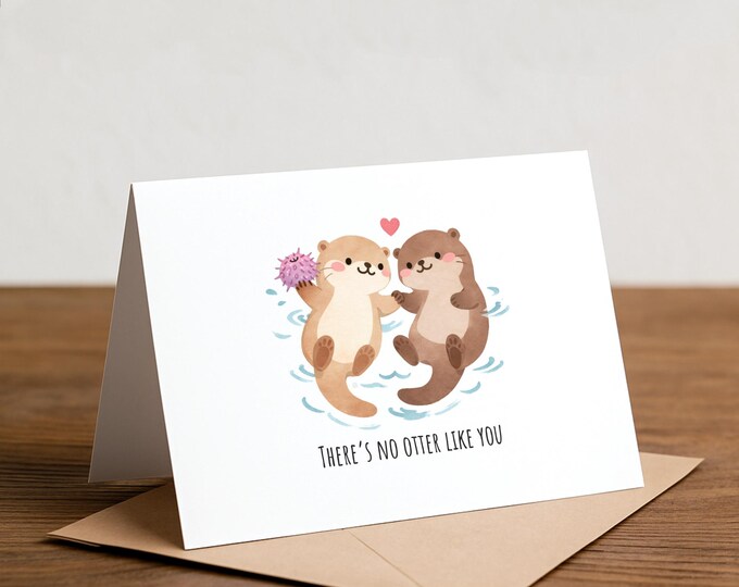 Otter Love Pun Greeting Card - Handmade Happy Card