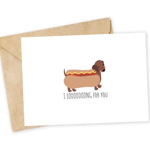 ICH LONG for you - Hot Dog, Wortspiel, lustige valentine, Liebeskarte, Freund, Freundin, Partner, Ehemann, Frau, Dackel, Dachshund