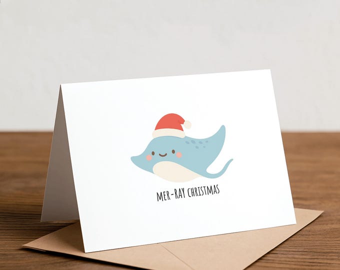 mer-RAY christmas - Manta ray Christmas card, Sea creature, Ocean, Aquarium