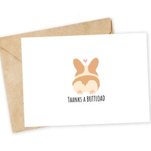 Merci un BUTTLOAD - carte de voeux Corgi, carte de correspondance, Saint-Valentin drôle, carte drôle, carte d'amour, carte de remerciement, carte de corgi, fesses, jeu de mots