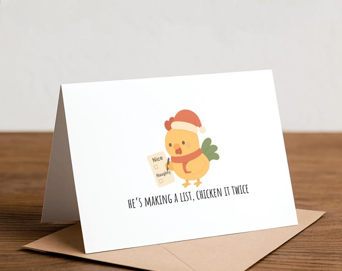 making a list, chicken it twice - chicken Christmas card, Hawaii