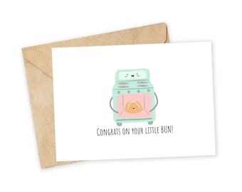 Congratulations on your Little Bun - Bun in the Oven Greeting Card, Love Card, Congrats, Expecting, Baby Shower, Pregnancy, Family