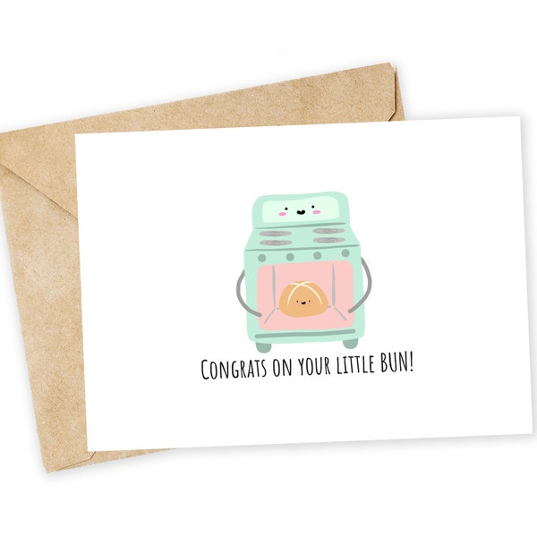 Congratulations on your Little Bun - Bun in the Oven Greeting Card, Love Card, Congrats, Expecting, Baby Shower, Pregnancy, Family