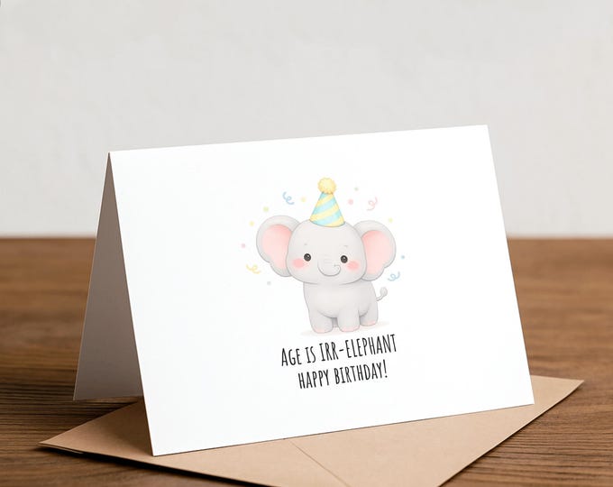 Elephant Birthday Card, Animal Pun, Handmade