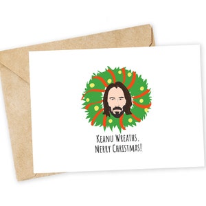 ¡Coronas de Keanu! - Tarjeta navideña linda, tarjeta navideña divertida, tarjeta navideña simple, tarjeta navideña divertida, corona navideña, Keanu Reeves